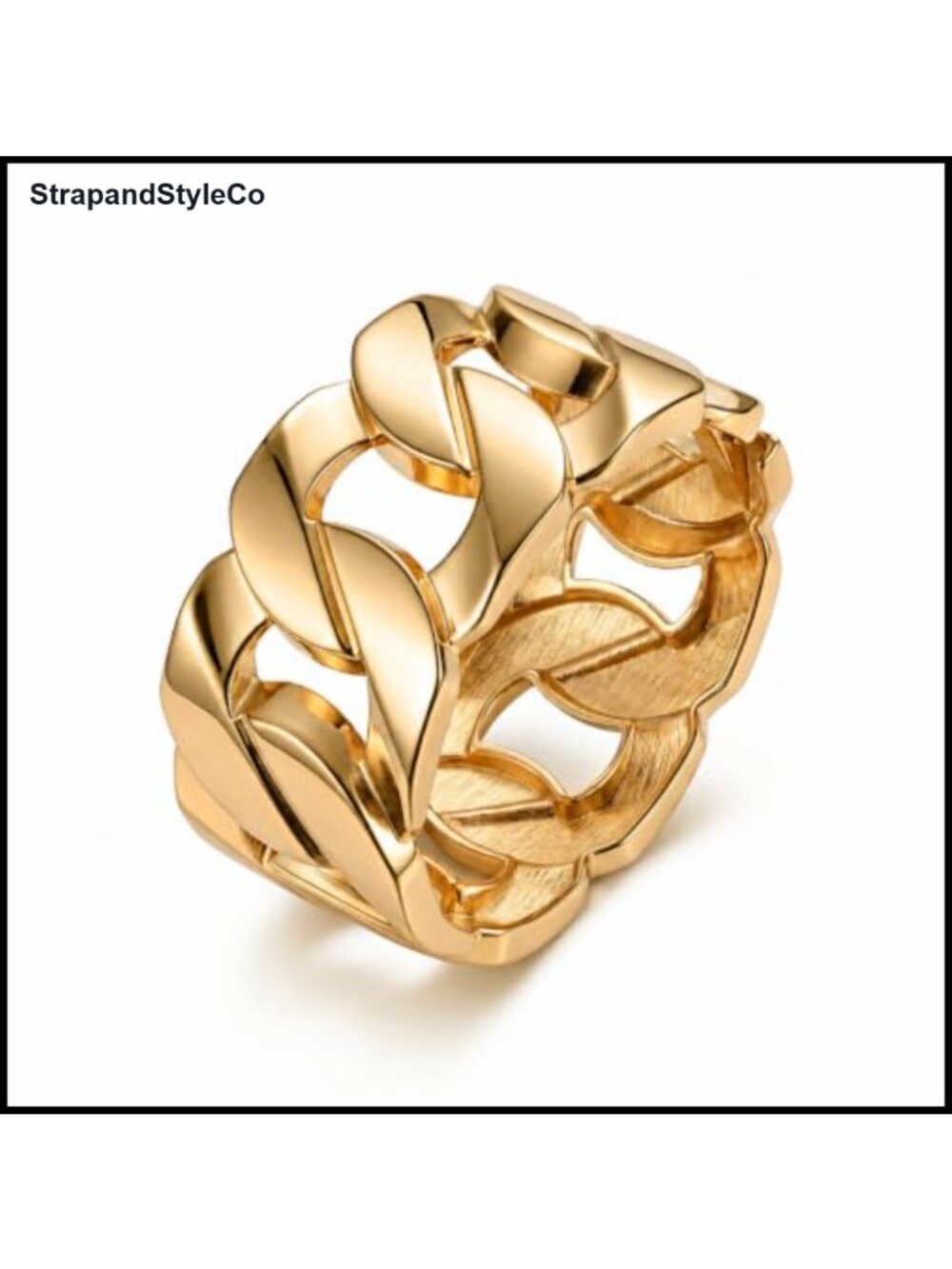 Chunky Gold Tone Chain Link Wide Cuff Bangle Bracelet Statement Hinged Jewelry